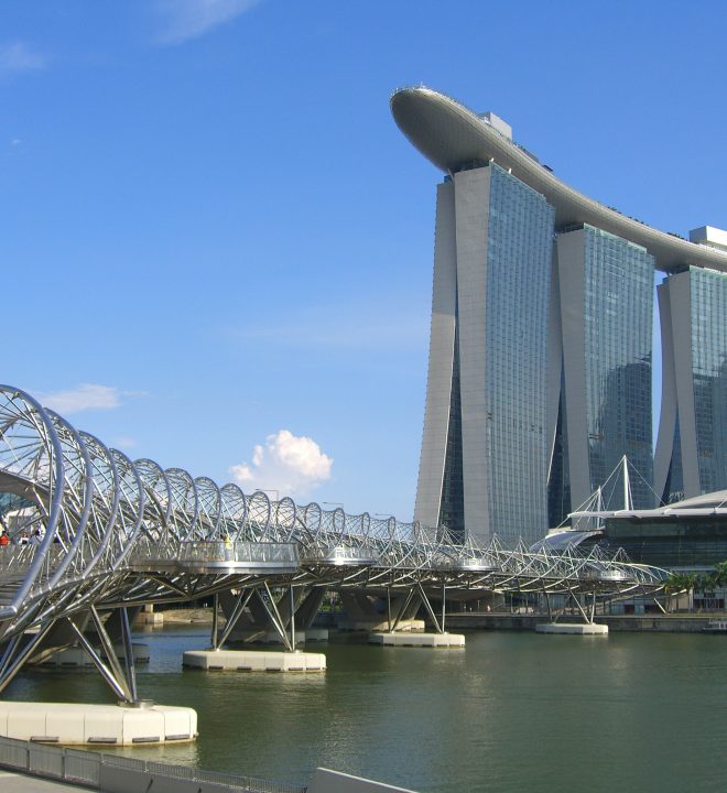 :The Helix Bridge and Marina Bay Sands Hotel,